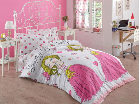 Lenjerie de pat pentru o persoana, Beatiful Girl, Eponj Home, 65% Bumbac/35% Poliester