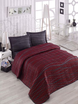 Set cuvertura matlasata dubla 3 piese, Verda, Eponj Home, 65% Bumbac/35% Poliester(Husa)/
