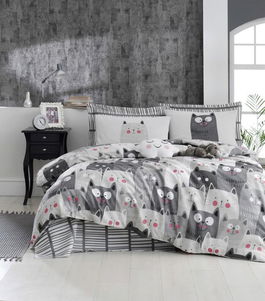 Lenjerie de pat dubla, Duvarda Kediler, Eponj Home, 65% Bumbac/35% Poliester