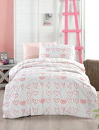 Lenjerie de pat pentru o persoana, Hearts, Life Style, Bumbac Ranforce