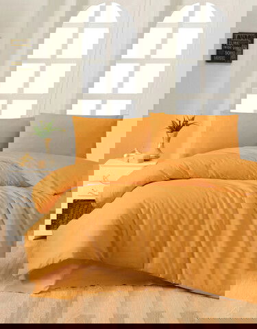 Lenjerie de pat dubla, Mustard, Patik, Bumbac Ranforce