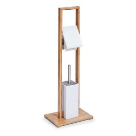Suport pentru hartie igienica si perie de toaleta, Bamboo MDF White, l30xA21xH82 cm