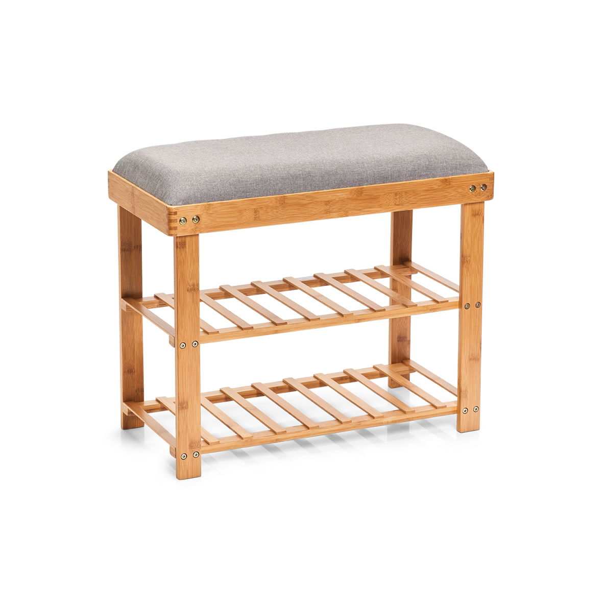 Suport pentru incaltaminte cu sezut tapitat, Bamboo Gri, l60xA29xH50 cm
