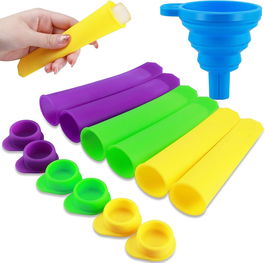 Set de 6 forme pentru inghetata cu capac si o palnie YIRSUR, silicon, multicolor, 14,4 cm