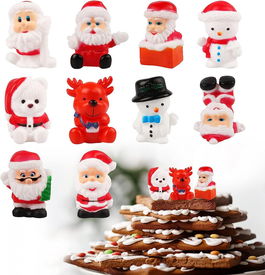 Set de 10 decoratiuni pentru tortul de Craciun Yisscen, PVC, alb/rosu, 4,5 cm