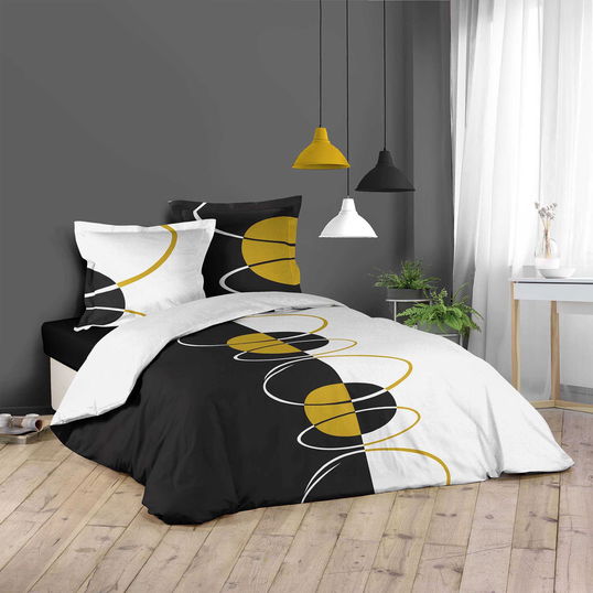 Lenjerie de pat din bumbac, Pluton Alb / Negru, 220 x 240 cm