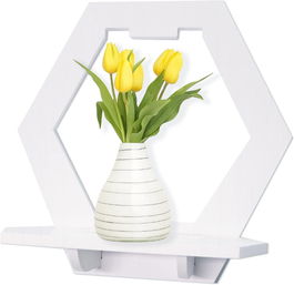 Raft de perete hexagonal LEcylankEr, MDF, alb, 30 x 30 x 16 cm