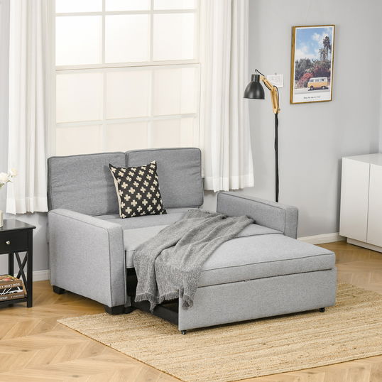 HOMCOM Canapea pat cu tapițerie din material textil, canapea 2 locuri cu spătar reglabil pe 3 niveluri, gri