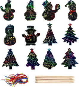Set de 48 felicitari si 24 creioane pentru zgaraieturi de Craciun Hopton, hartie razuibila/lemn, multicolor