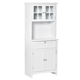 HOMCOM Dulap inalt pentru bucatarie si sufragerie cu 2 compartimente, rafturi reglabile si masa, MDF, 68,6x40x164 cm, alb