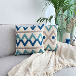 Perna decorativa, Bethany Tassel Punch Pillow With İnsert, 43x43 cm, Material: 20% in, 80% poliester, Turcoaz / Gri / Bleumarin