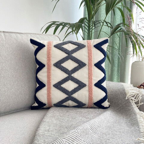 Perna decorativa, Vermont Tassel, Material: 20% in, 80% poliester, Albastru închis / Antracit / Roz pudrat