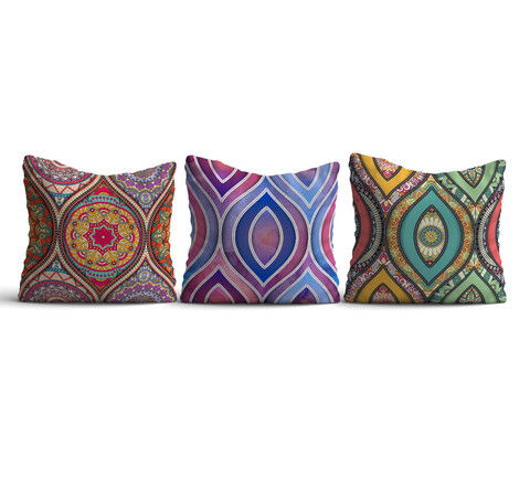Set 3 perne decorative, HMI-KIR-111, 50% Bumbac / 50% Poliester, Multicolor