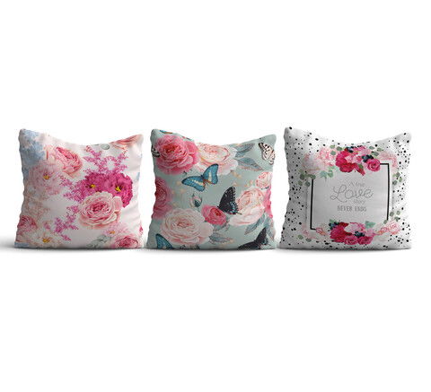 Set 3 perne decorative, HMI-KIR-119, 50% Bumbac / 50% Poliester, Multicolor