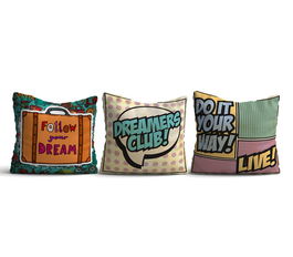 Set 3 perne decorative, HMI-KIR-96, 50% Bumbac / 50% Poliester, Multicolor