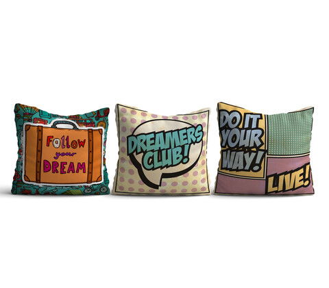 Set 3 perne decorative, HMI-KIR-96, 50% Bumbac / 50% Poliester, Multicolor