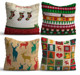 Set 4 perne decorative, NYXMAS05, 50% Bumbac / 50% Poliester, Multicolor