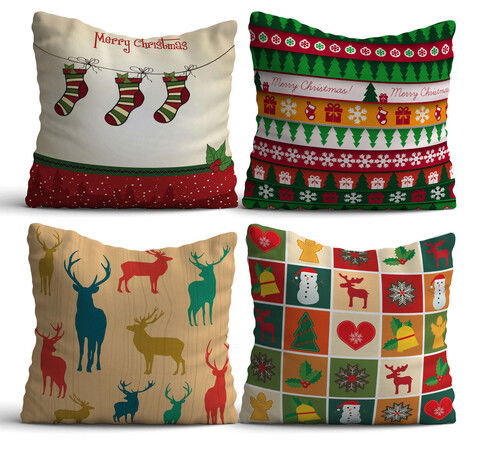 Set 4 perne decorative, NYXMAS05, 50% Bumbac / 50% Poliester, Multicolor