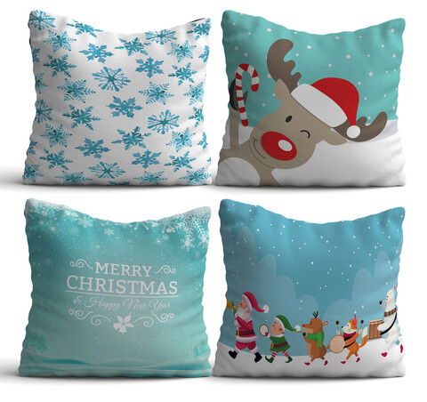 Set 4 perne decorative, NYXMAS11, 50% Bumbac / 50% Poliester, Multicolor