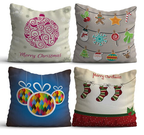 Set 4 perne decorative, NYXMAS15, 50% Bumbac / 50% Poliester, Multicolor