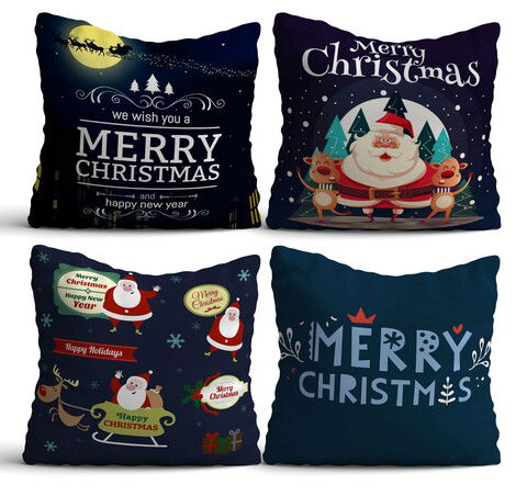 Set 4 perne decorative, NYXMAS02, 50% Bumbac / 50% Poliester, Multicolor
