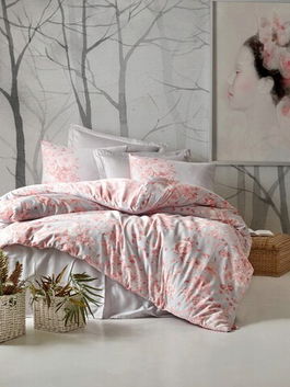 Lenjerie de pat dubla King (EU) (ES), Jardin - Grey, Cotton Box, Bumbac Satinat