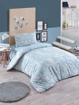 Lenjerie de pat pentru o persoana (ES), 2 piese, Tuval - Blue, EnLora Home, 65% bumbac/35% poliester