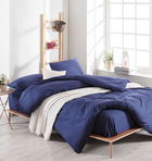 Lenjerie de pat dubla Super King (EU) (IT), 3 piese, Paint - Dark Blue, EnLora Home, 65% bumbac/35% poliester