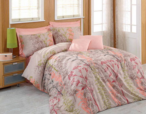 Lenjerie de pat pentru o persoana (ES), 2 piese, Urla - Beige, Eponj Home, 65% bumbac/35% poliester