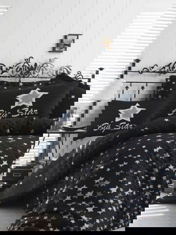 Lenjerie de pat pentru o persoana (ES), 2 piese, WhiteStar - Black, Eponj Home, 65% bumbac/35% poliester