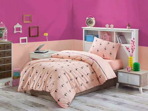 Lenjerie de pat pentru o persoana Single XXL (DE), 2 piese, Flamingo - Powder, Eponj Home, 65% bumbac/35% poliester
