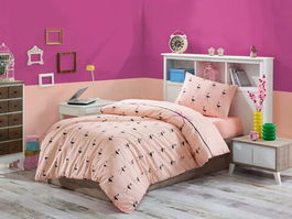 Lenjerie de pat pentru o persoana Single XXL (DE), 2 piese, Flamingo - Powder, Eponj Home, 65% bumbac/35% poliester