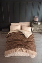 Lenjerie de pat dubla (EU) (IT), 3 piese, Creative - Brown, Eponj Home, 65% bumbac/35% poliester