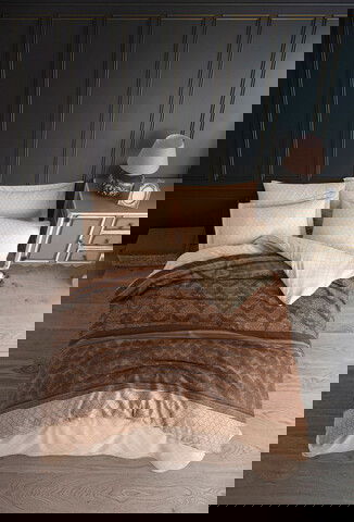 Lenjerie de pat dubla (EU) (IT), 3 piese, Creative - Brown, Eponj Home, 65% bumbac/35% poliester