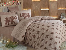 Lenjerie de pat dubla (EU) (IT), 3 piese, Fil - Brown, Eponj Home, 65% bumbac/35% poliester