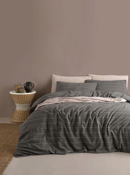 Lenjerie de pat dubla Super King (FR), 3 piese, Aura Stonewashed - Black, Limasso, Bumbac