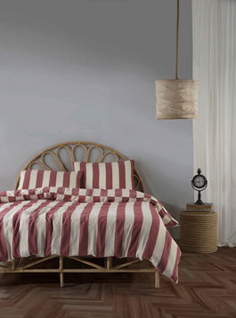 Lenjerie de pat dubla Super King (FR), 3 piese, Epaisse Stonewashed - Raspberry, Limasso, Bumbac