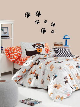 Lenjerie de pat pentru o persoana Single XXL (DE), Canis - Beige, Mijolnir, Bumbac Ranforce