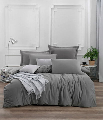 Lenjerie de pat dubla (EU) (IT), Fresh Color - Grey, Mijolnir, Bumbac Ranforce