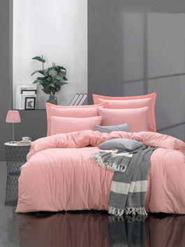 Lenjerie de pat dubla (EU) (IT), Fresh Color - Pink, Mijolnir, Bumbac Ranforce