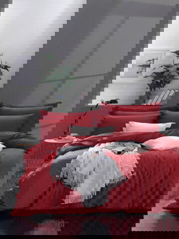 Lenjerie de pat dubla King (EU) (ES), Fresh Color - Claret Red, Mijolnir, Bumbac Ranforce