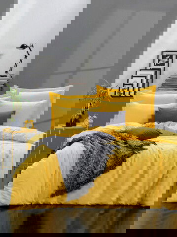 Lenjerie de pat dubla King (EU) (ES), Fresh Color - Yellow, Mijolnir, Bumbac Ranforce