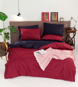 Lenjerie de pat dubla King (FR), Çift Yönlü - Claret Red, Dark Blue, Mjolnir, Bumbac Ranforce