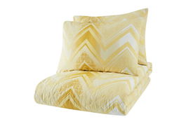 Set cuvertura matlasata dubla King (FR), 3 piese, Gray - Yellow, Mijolnir, Bumbac Ranforce