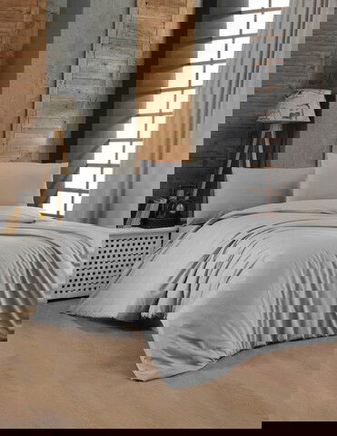 Lenjerie de pat dubla Super King (FR), Light Grey, Patik, Bumbac Ranforce