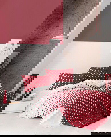 Lenjerie de pat pentru o persoana (FR), Puanline - Red, Pearl Home, Bumbac Ranforce