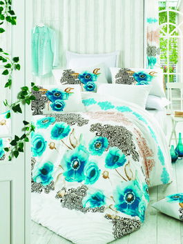 Lenjerie de pat dubla King (EU) (ES), Merve - Turquoise, Pearl Home, Bumbac Ranforce