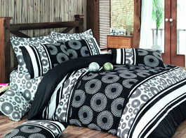 Lenjerie de pat dubla Super King (FR), Sema - Black, Pearl Home, Bumbac Ranforce