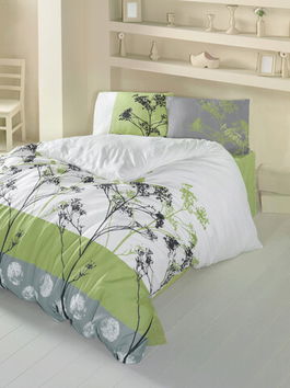 Set lenjerie de pat pentru o persoana Single XL (DE), 2 piese, Blezza - Green v2, Victoria, 65% bumbac/35% poliester