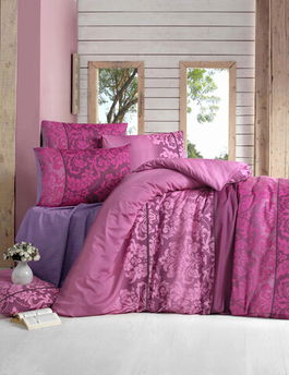 Set lenjerie de pat pentru o persoana Single XL (DE), 2 piese, Öykü - Claret Red, Victoria, 65% bumbac/35% poliester